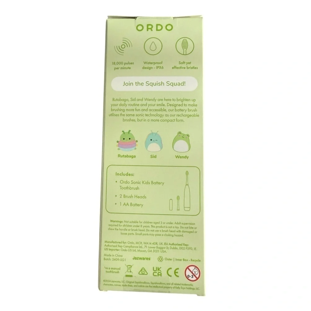 Ordo Sonic Kids Squishmallows Battery Toothbrush Bundle.